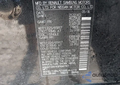 2016 Nissan Rogue S/Sl/Sv z USA, uszkodzony, nr VIN KNMAT2MV4GP696747